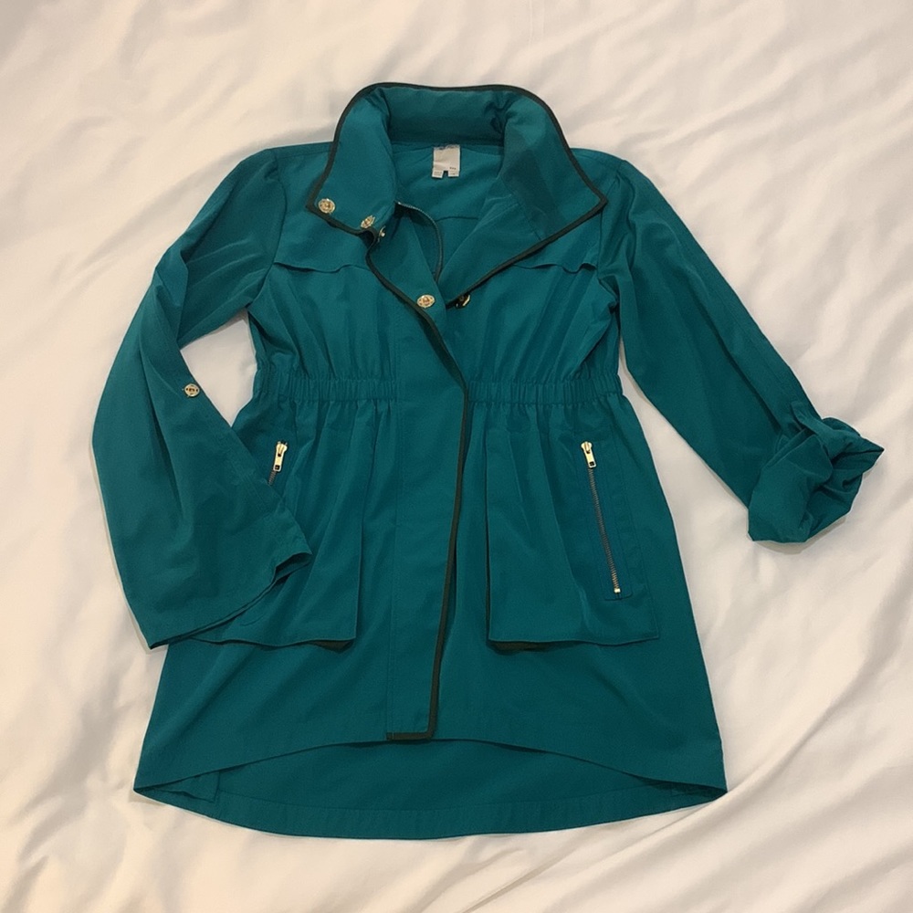 Teal Ali Ro Raincoat with Gold Hardware